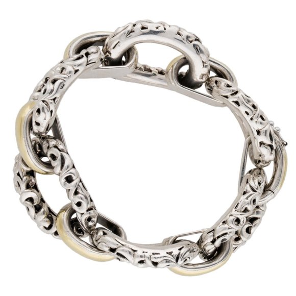 CHARLES KRYPELL 18K 14K & STERLING SILVER LARGE HEAVY IVY LINK AMAZING BRACELET - Picture 5 of 6